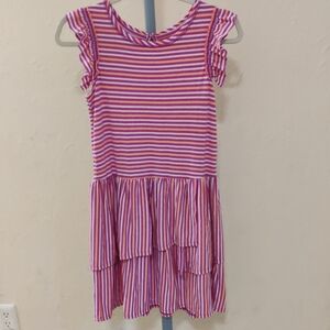Cat & Jack Pink/Purple Striped Comfy Soft Ruffle Dress Size L (10/12) Stretchy